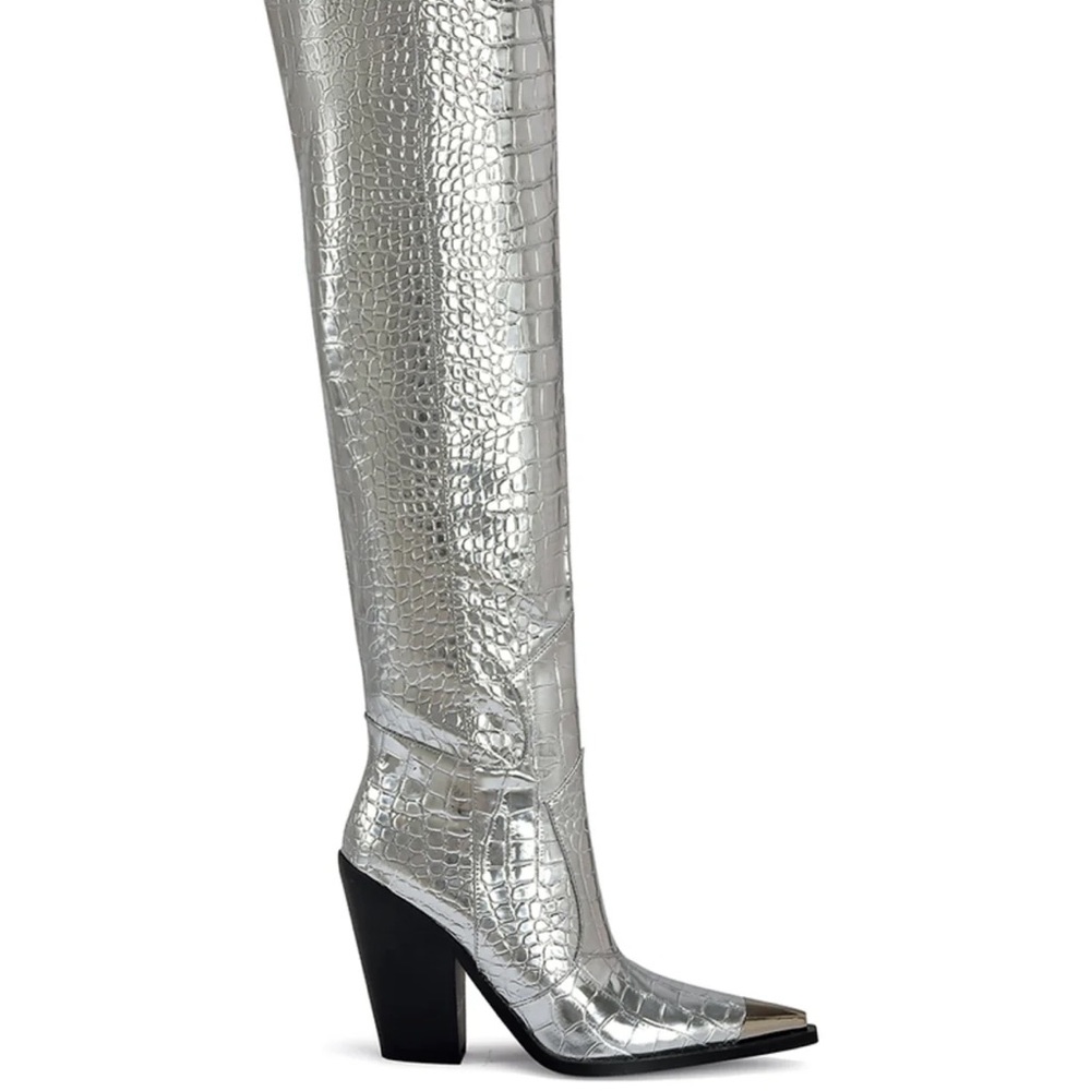 Azalea Wang GRISSEL-SILVER OVER THE KNEE WESTERN BOOT